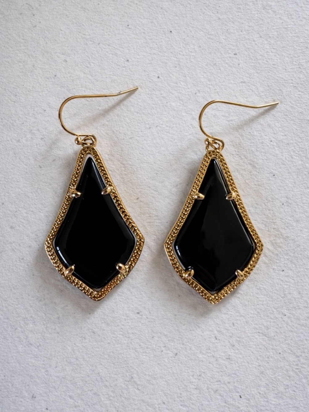 Gold-Tone Drop Earrings with Black Gemstone Accent